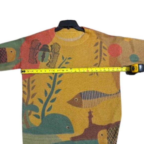 YESNO Graphic Fish Ocean Wool/Cotton Oversized Cozy Fall Sweater One Size - Picture 8 of 9